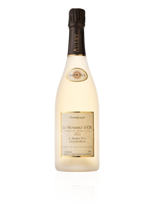 Photo d'une bouteille de champagne Aubry Le Nombre d'Or Sablé Blanc des Blancs
